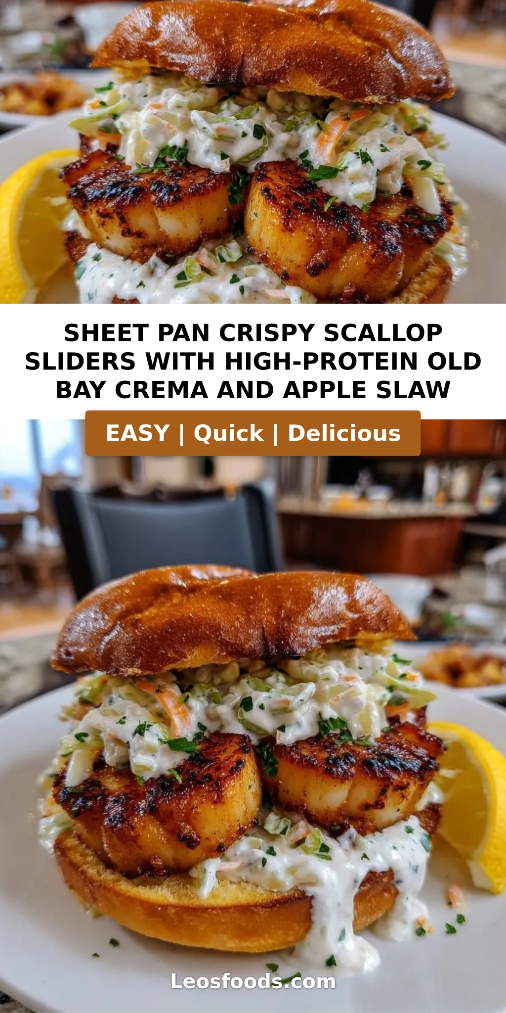 Sheet Pan Crispy Scallop Sliders with High-Protein Old Bay Crema and Apple Slaw