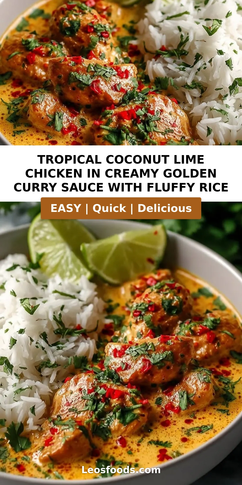 Tropical Coconut Lime Chicken in Creamy Golden Curry Sauce with Fluffy Rice