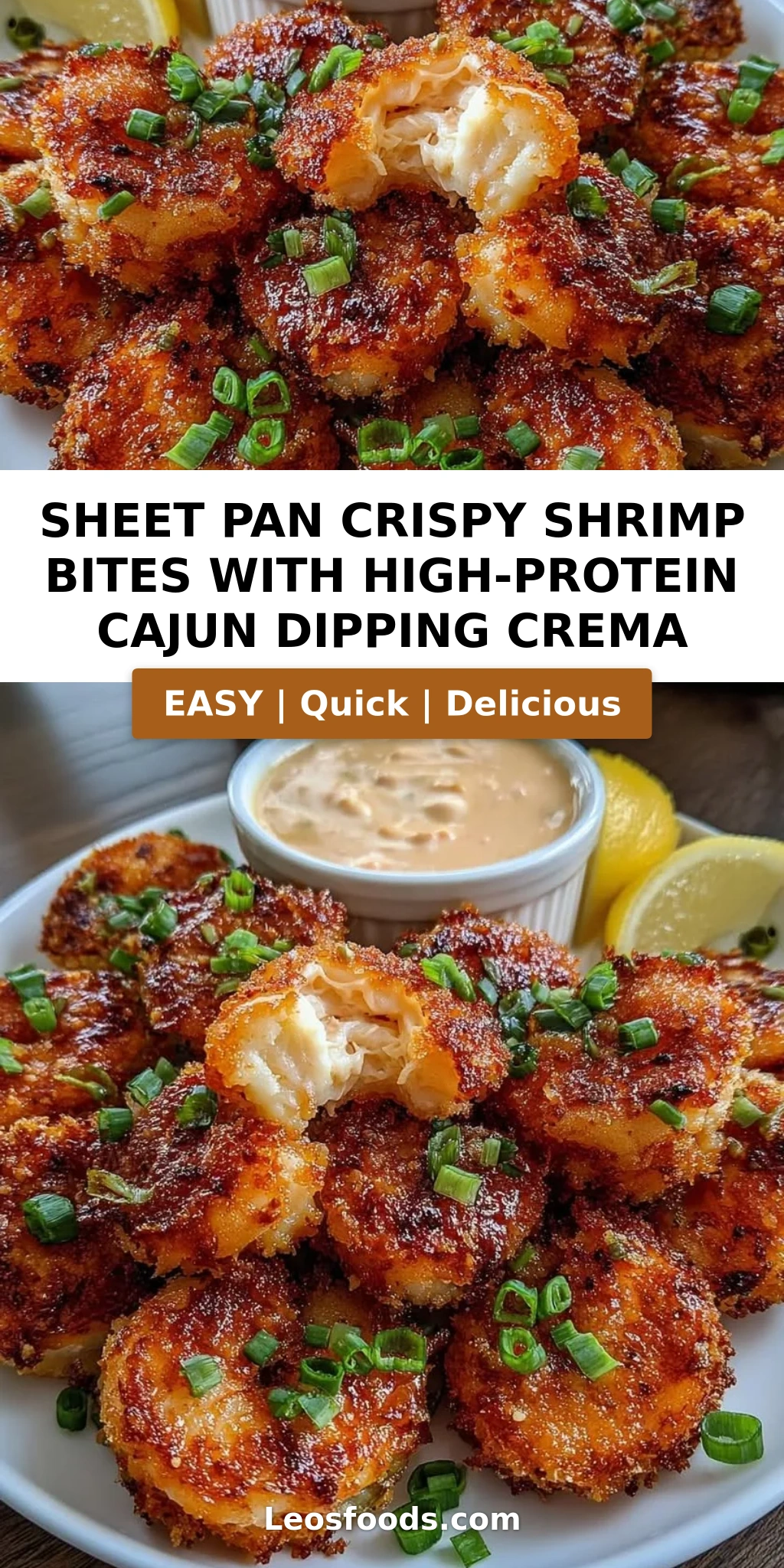 Sheet Pan Crispy Shrimp Bites with High-Protein Cajun Dipping Crema