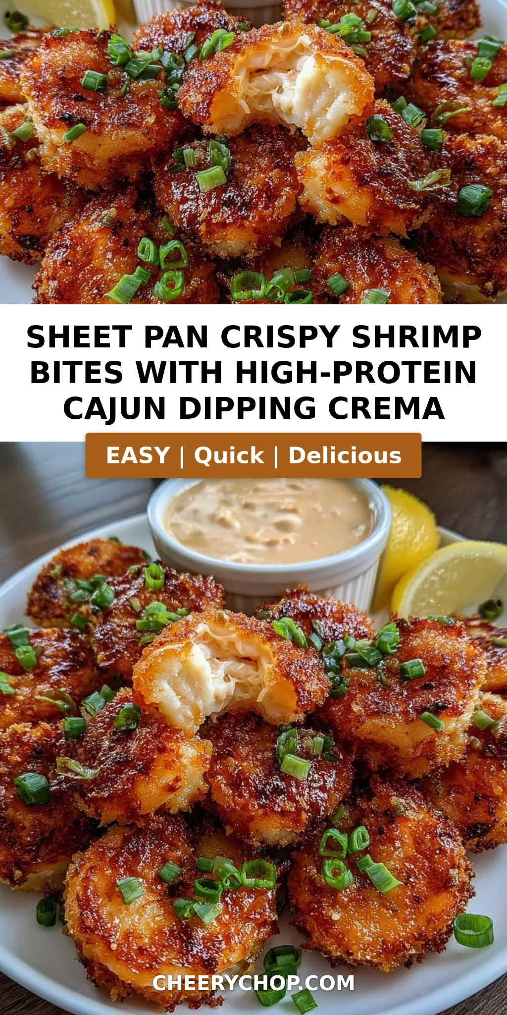 Sheet Pan Crispy Shrimp Bites with High-Protein Cajun Dipping Crema