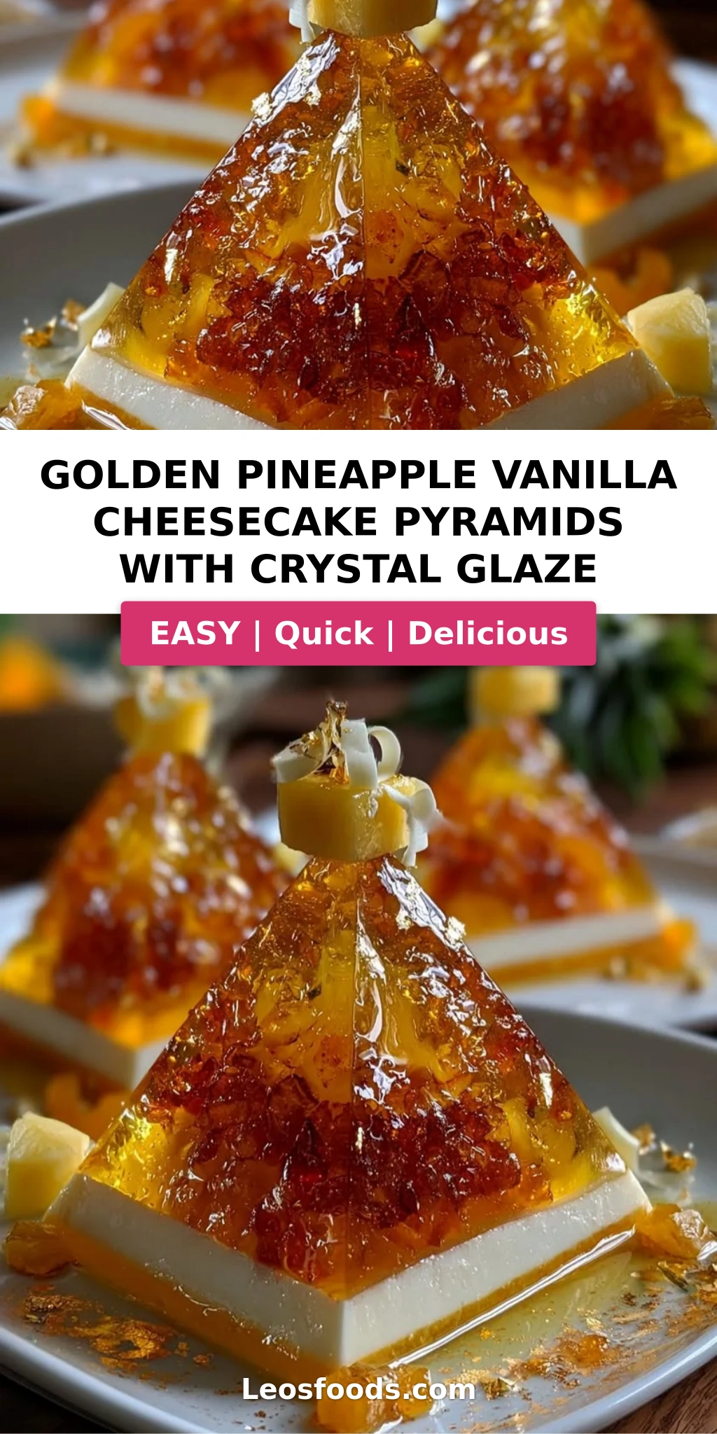 Golden Pineapple Vanilla Cheesecake Pyramids with Crystal Glaze