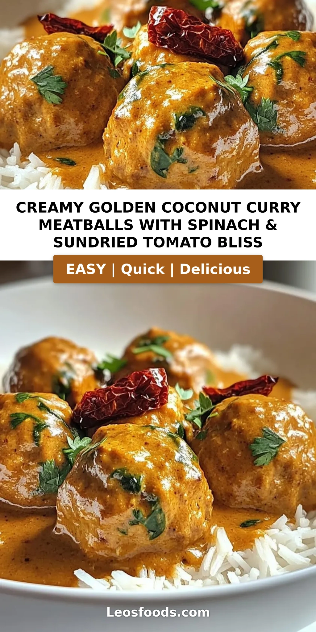 Creamy Golden Coconut Curry Meatballs with Spinach & Sundried Tomato Bliss