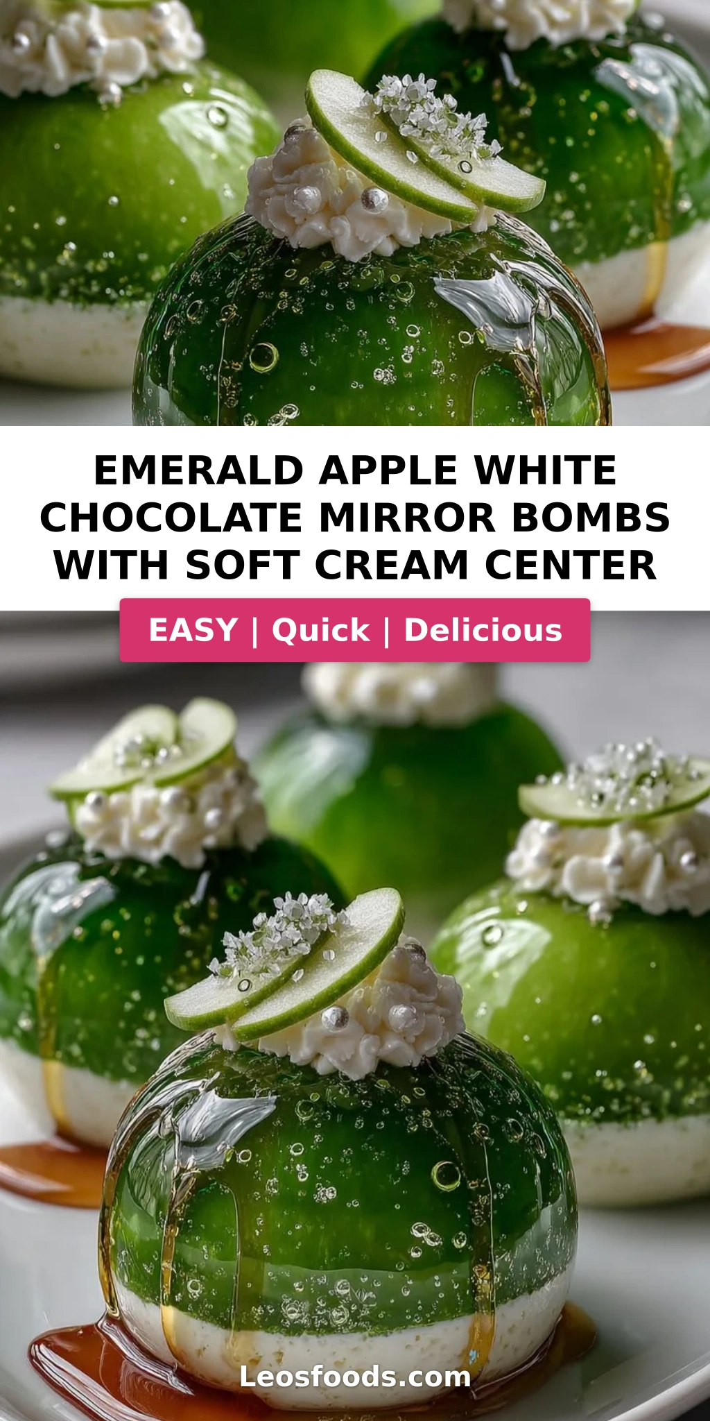 Emerald Apple White Chocolate Mirror Bombs with Soft Cream Center