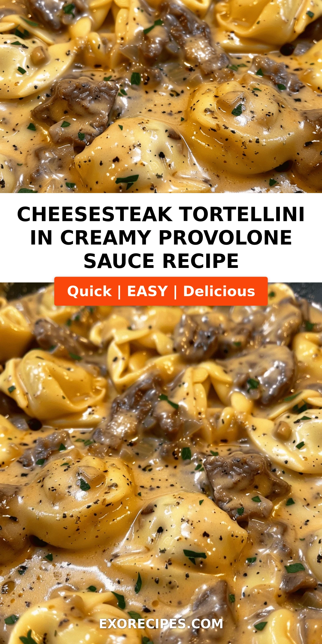 Cheesesteak Tortellini in Creamy Provolone Sauce