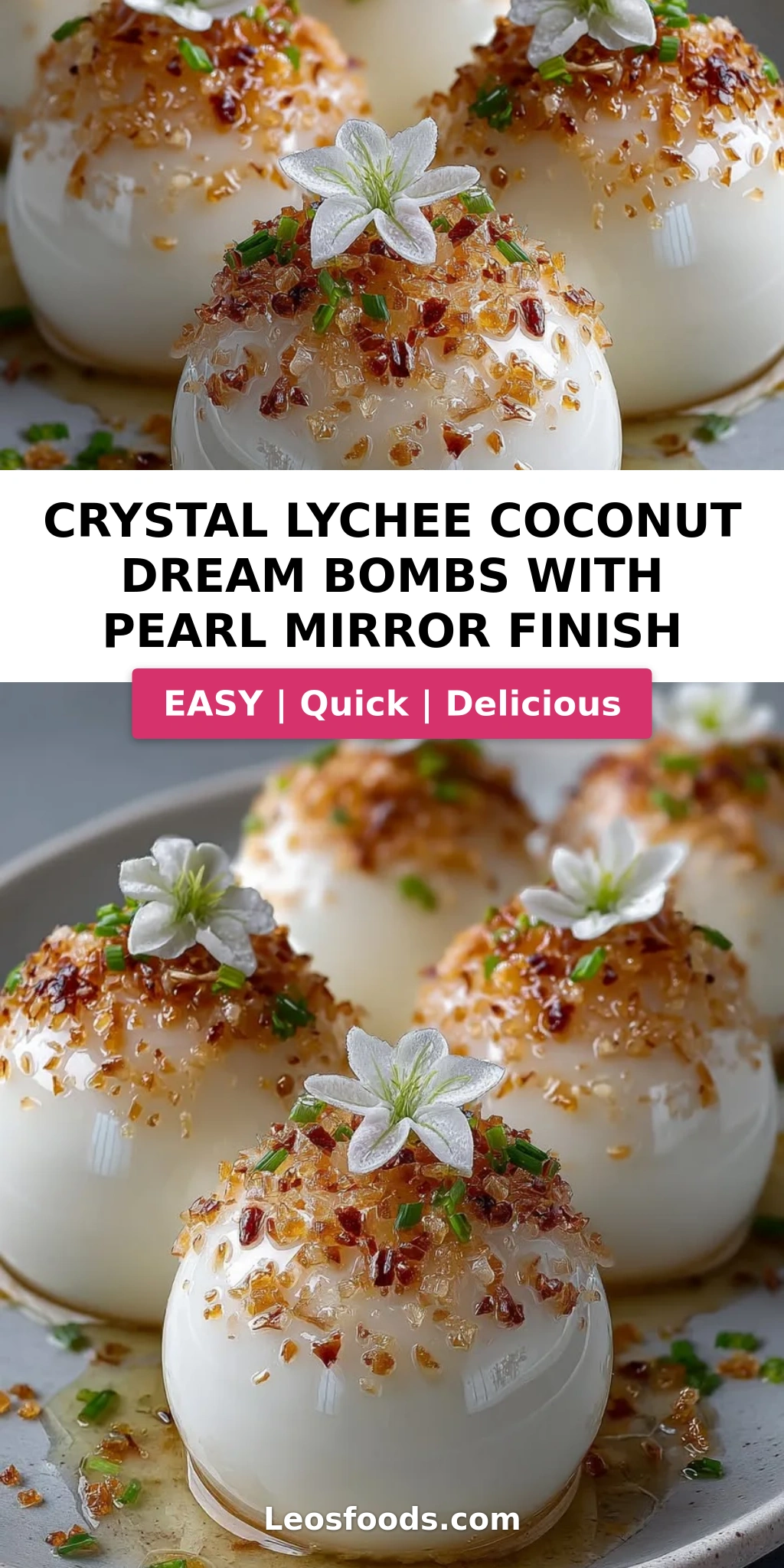 Crystal Lychee Coconut Dream Bombs with Pearl Mirror Finish