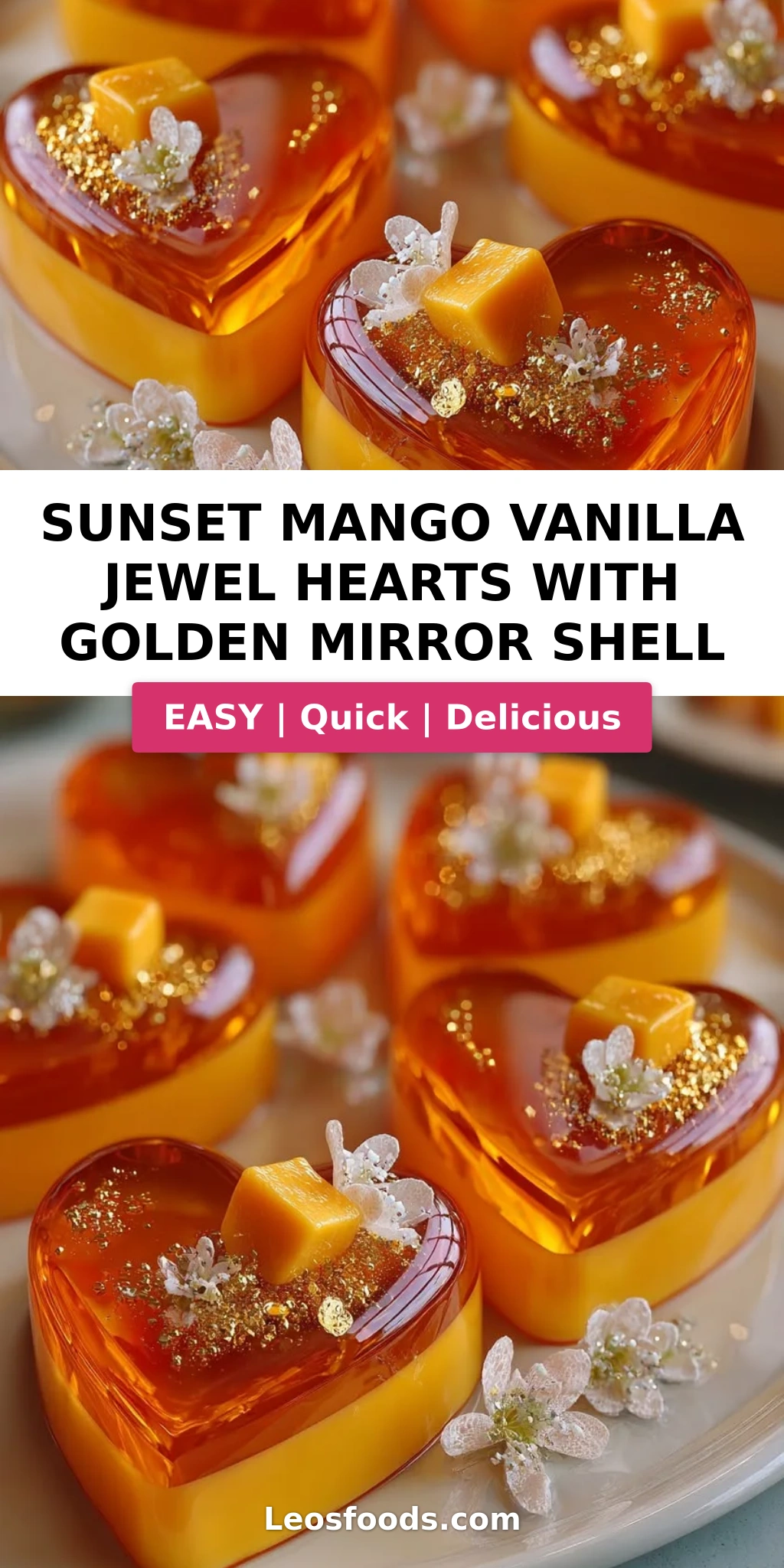Sunset Mango Vanilla Jewel Hearts with Golden Mirror Shell