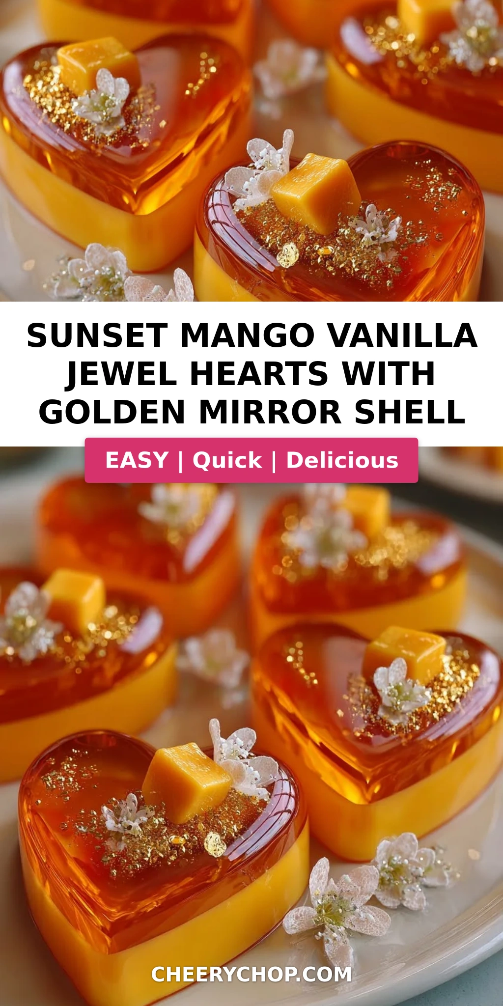 Sunset Mango Vanilla Jewel Hearts with Golden Mirror Shell