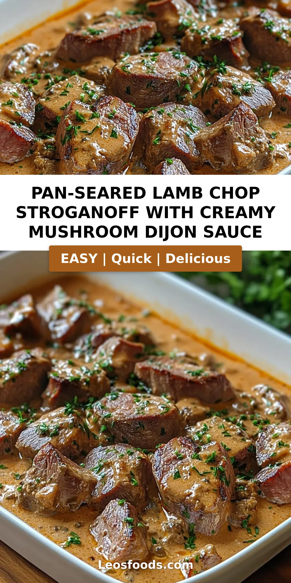 Pan-Seared Lamb Chop Stroganoff with Creamy Mushroom Dijon Sauce