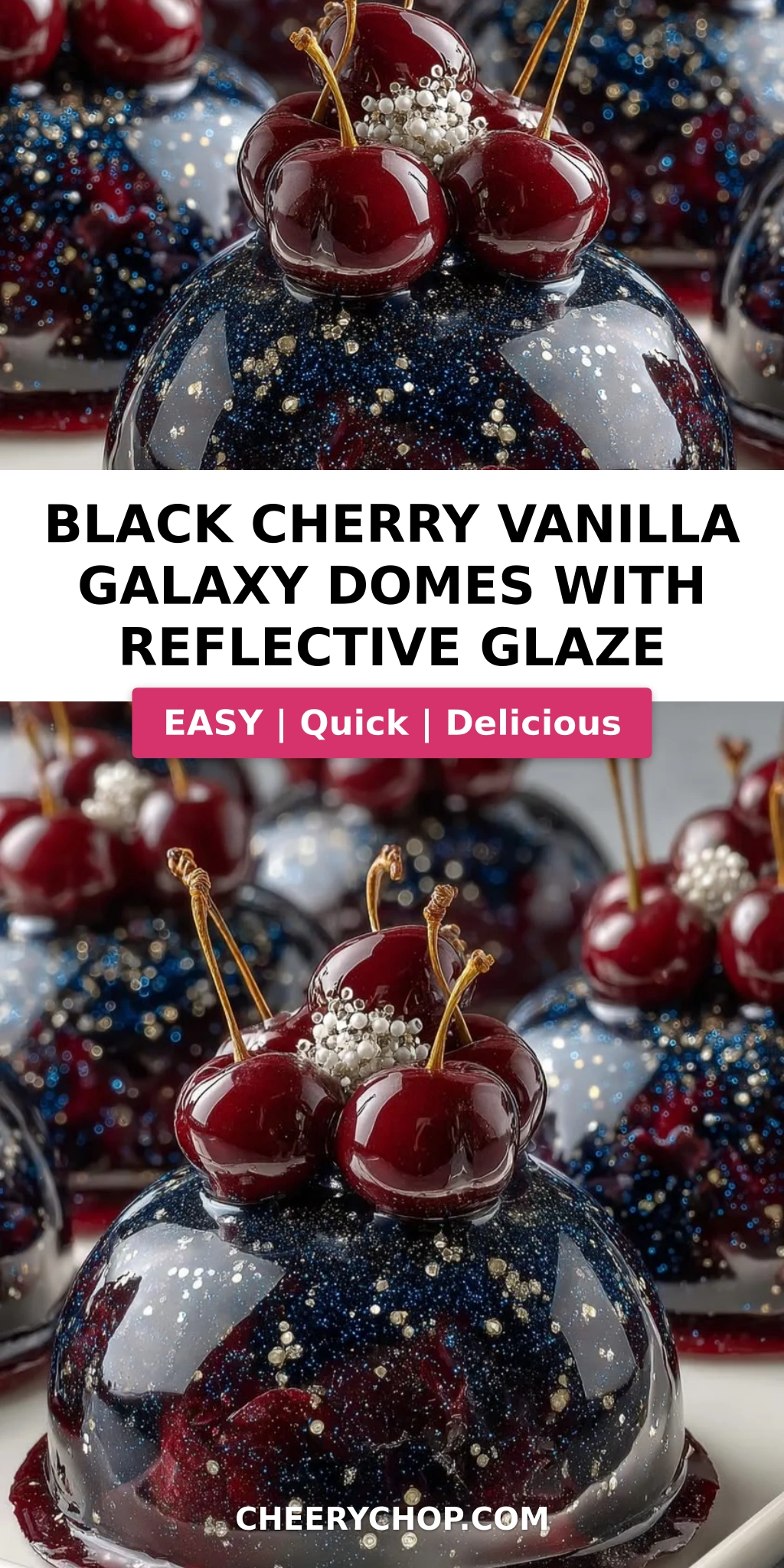 Black Cherry Vanilla Galaxy Domes with Reflective Glaze