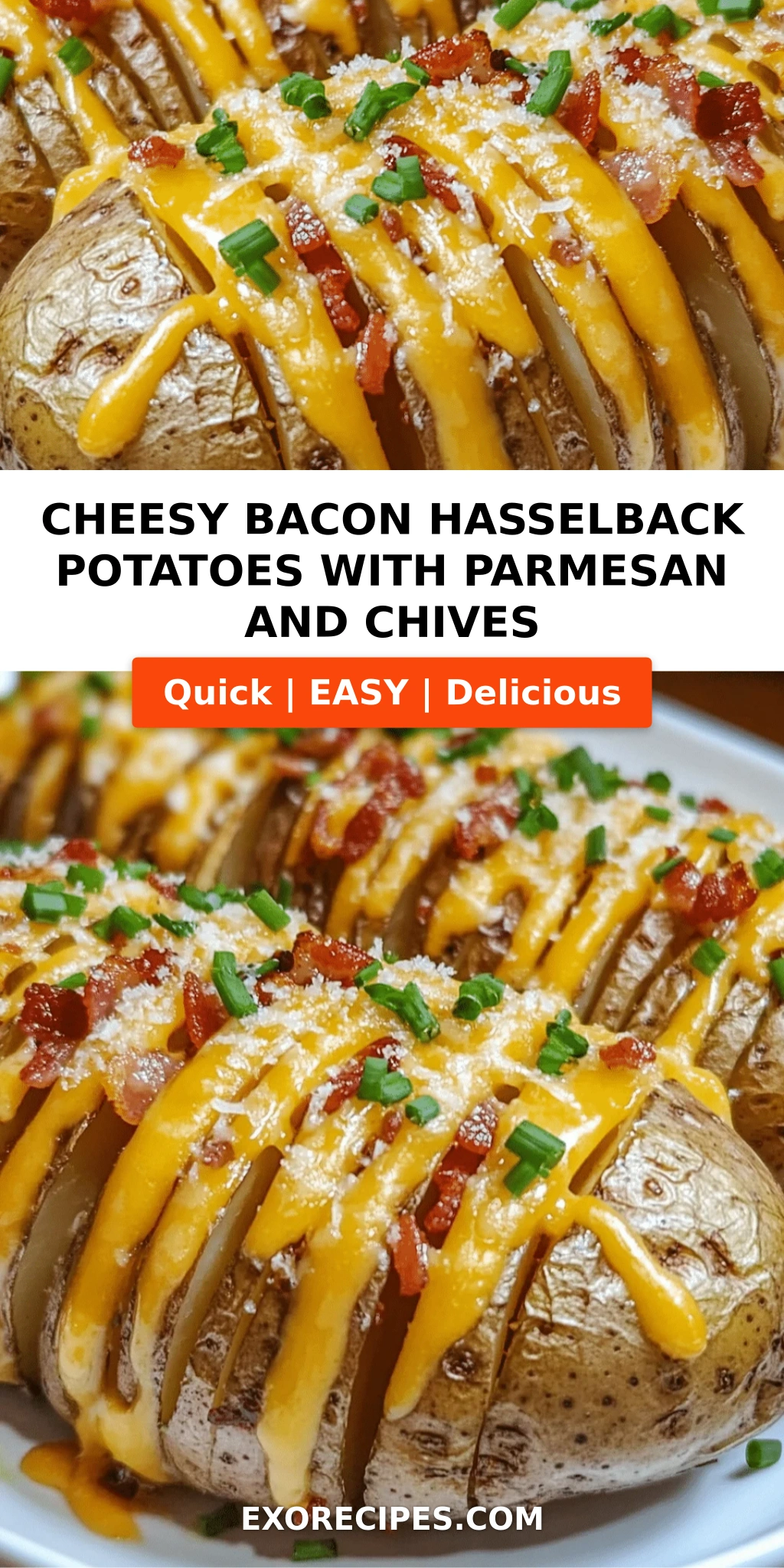Cheesy Bacon Hasselback Potatoes with Parmesan and Chives