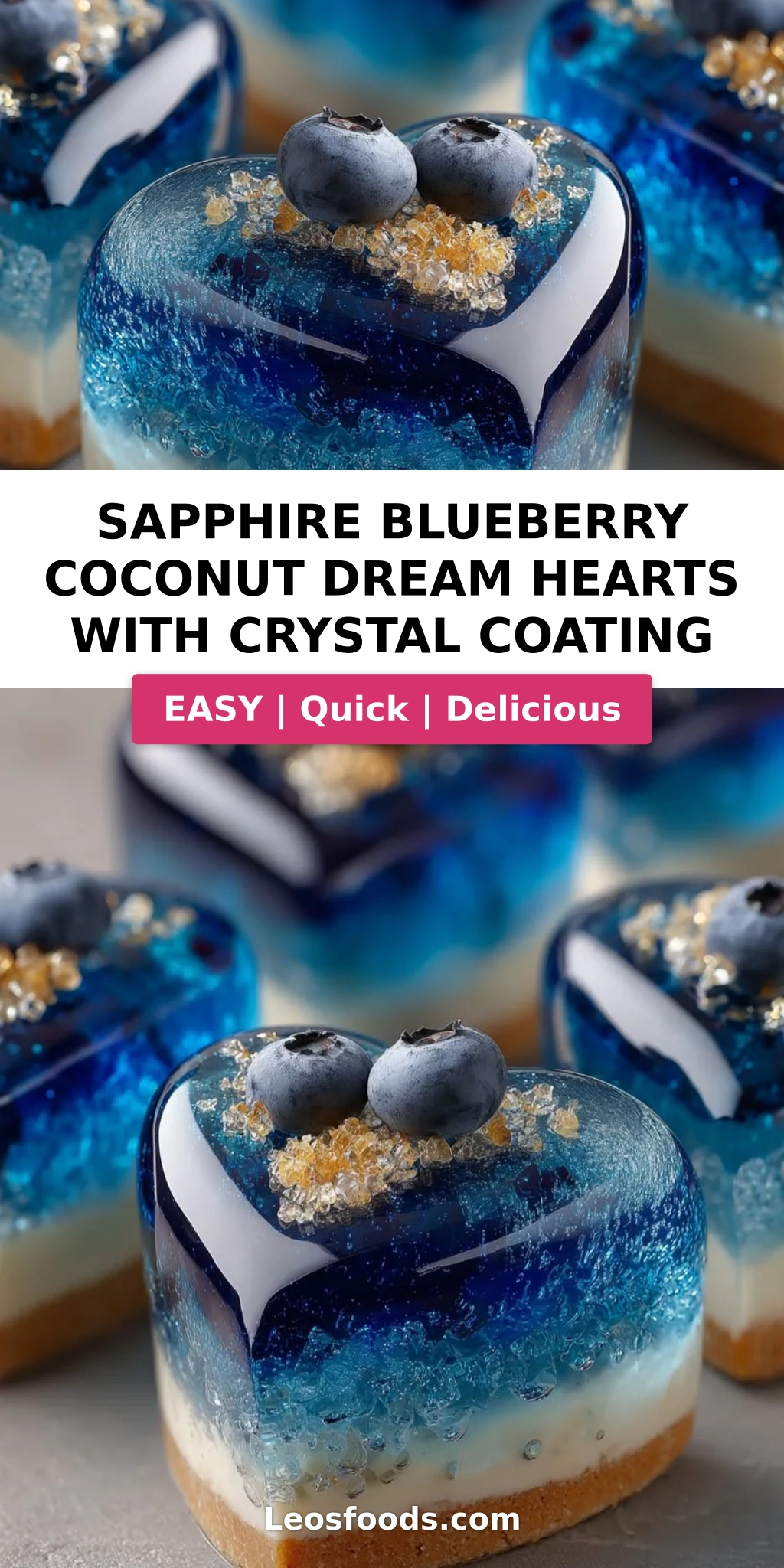 Sapphire Blueberry Coconut Dream Hearts with Crystal Coating