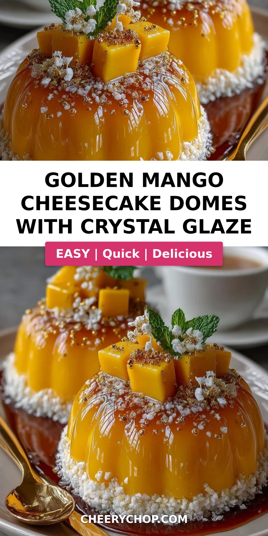 Golden Mango Cheesecake Domes with Crystal Glaze