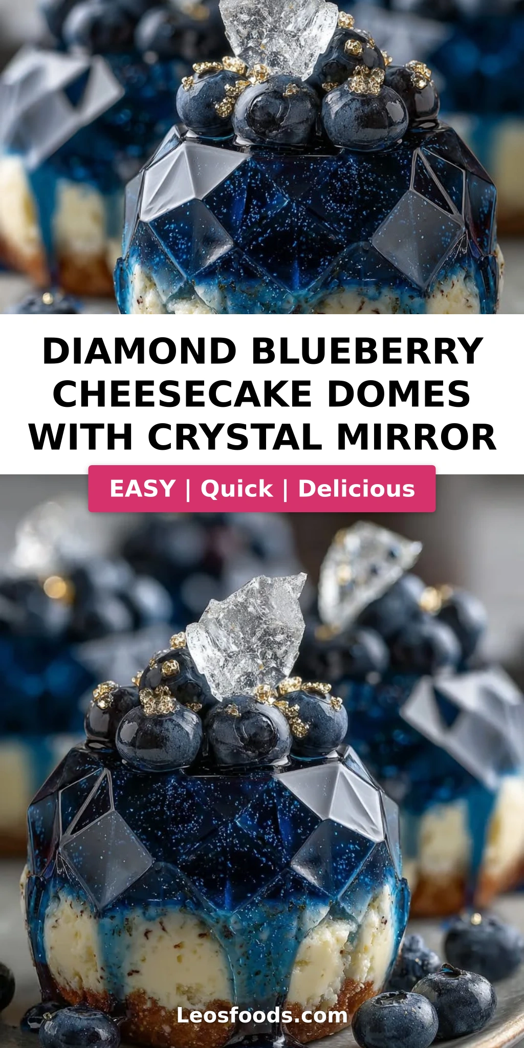 Diamond Blueberry Cheesecake Domes with Crystal Mirror