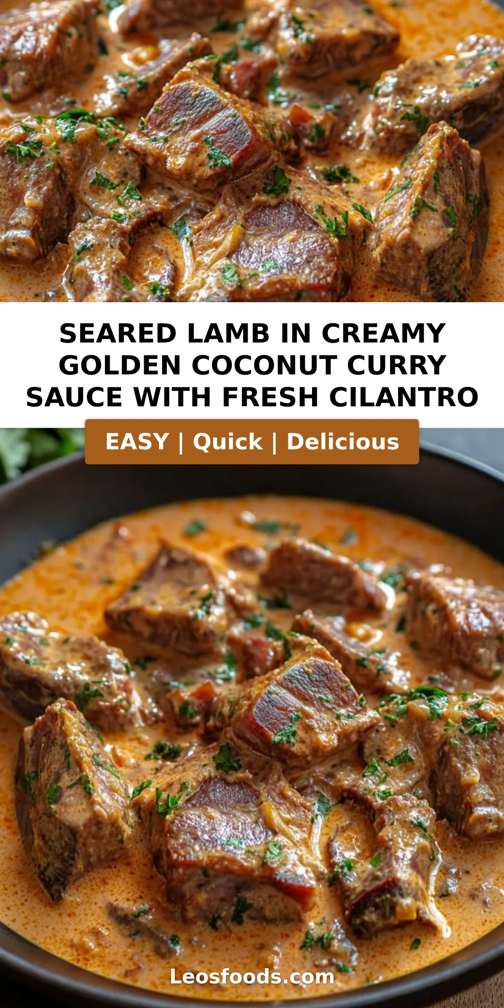 Seared Lamb in Creamy Golden Coconut Curry Sauce with Fresh Cilantro