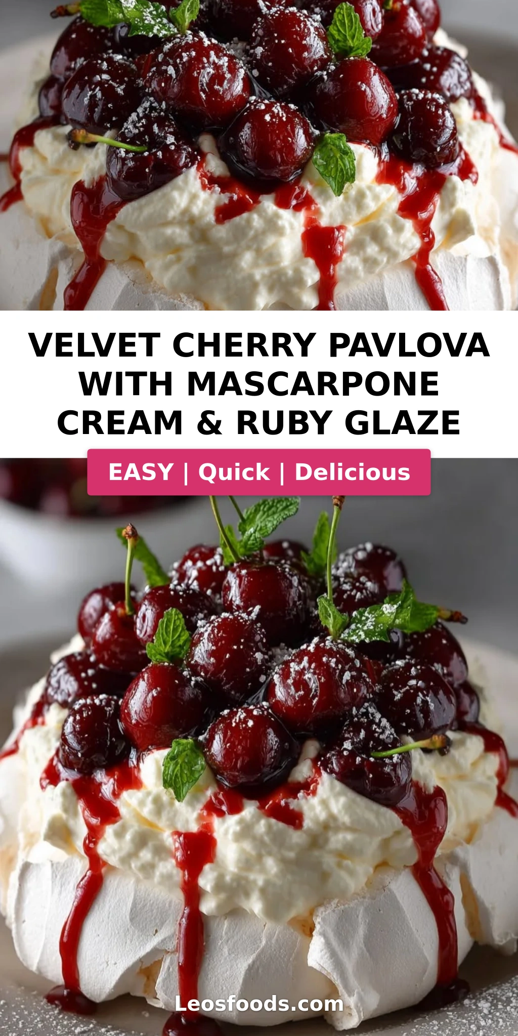 Velvet Cherry Pavlova with Mascarpone Cream & Ruby Glaze