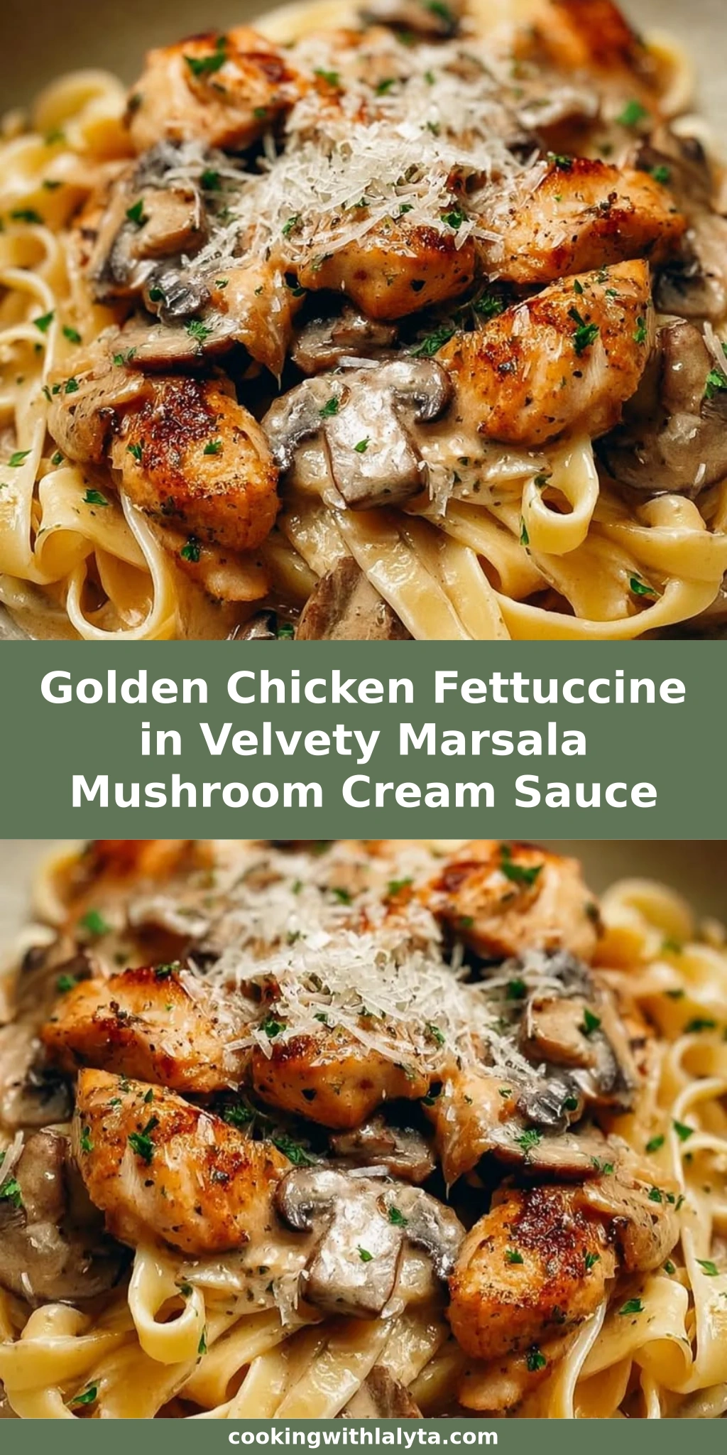 Golden Chicken Fettuccine in Velvety Marsala Mushroom Cream Sauce
