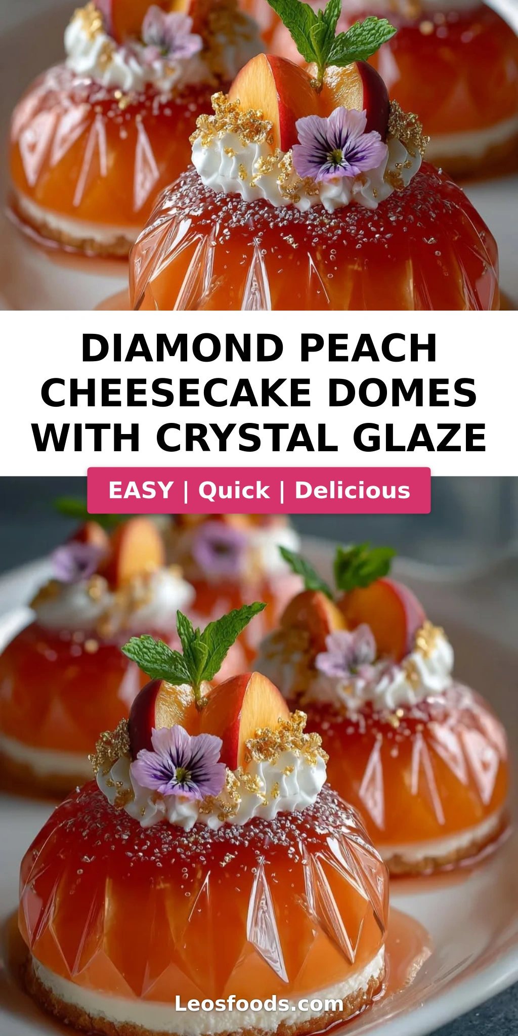 Diamond Peach Cheesecake Domes with Crystal Glaze