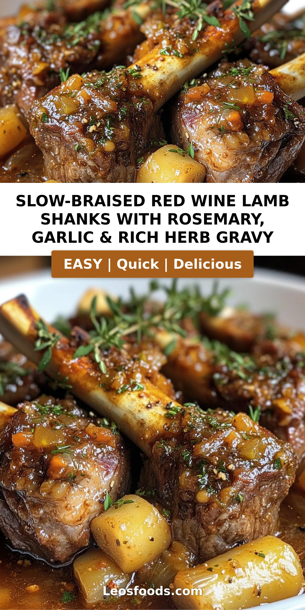 Slow-Braised Red Wine Lamb Shanks with Rosemary, Garlic & Rich Herb Gravy