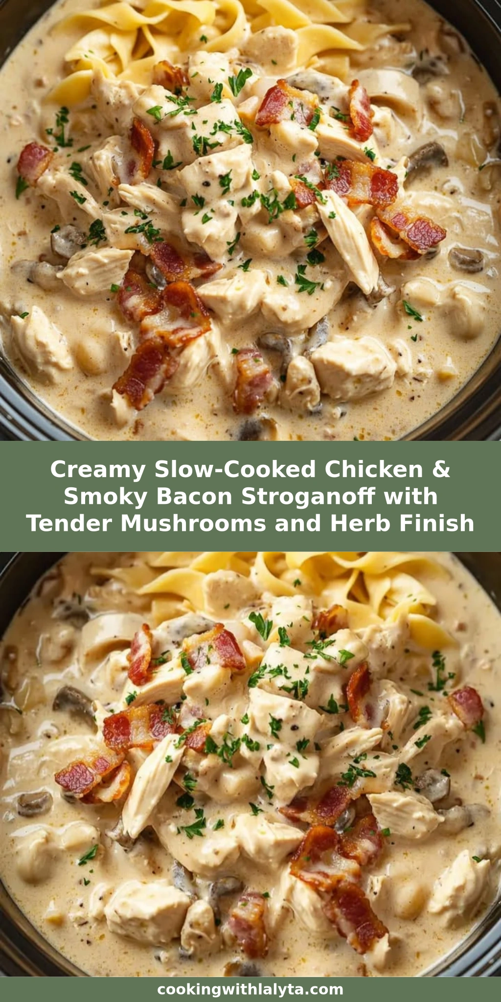 Creamy Slow-Cooked Chicken & Smoky Bacon Stroganoff with Tender Mushrooms and Herb Finish