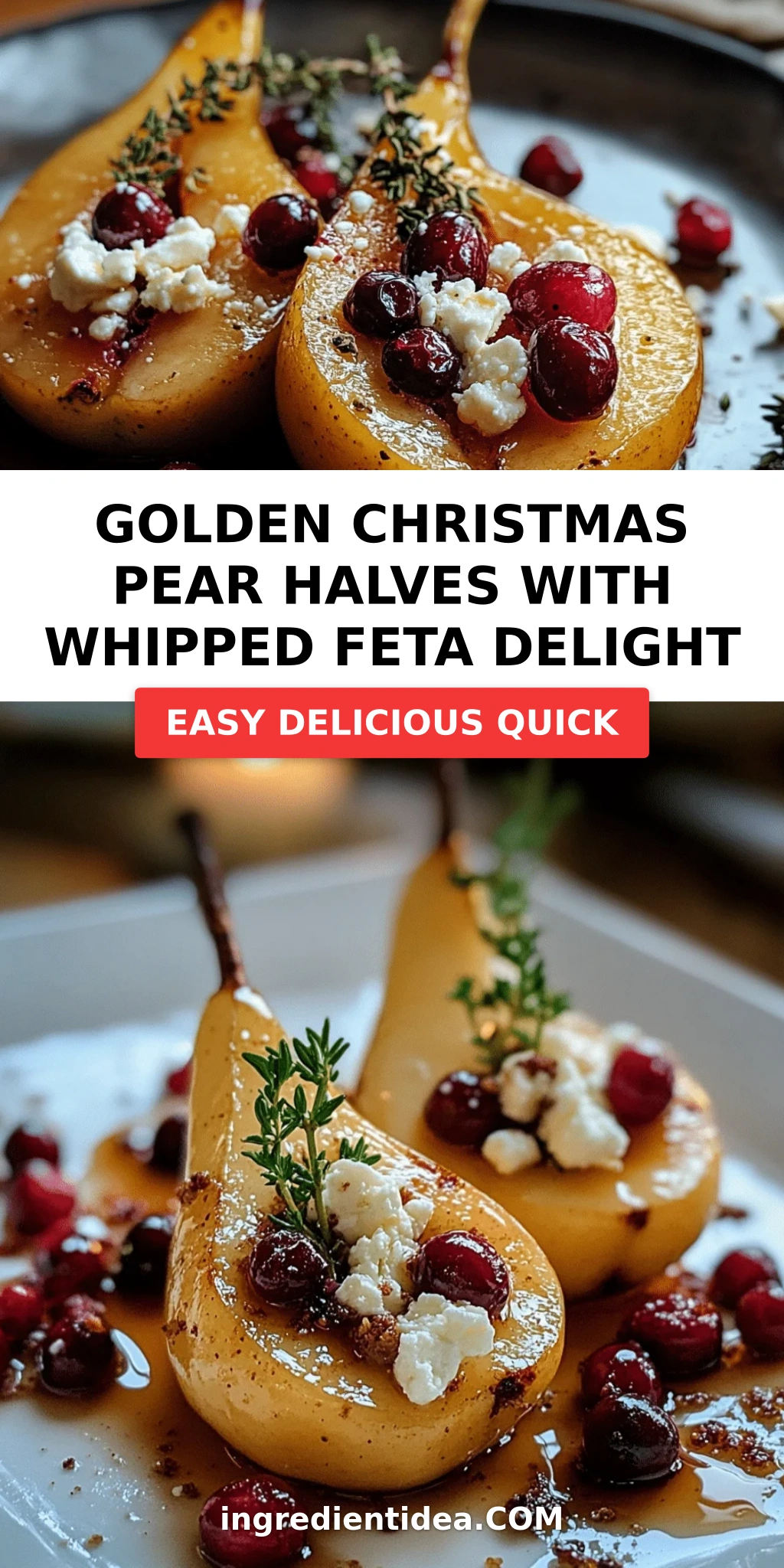 Golden Christmas Pear Halves with Whipped Feta Delight
