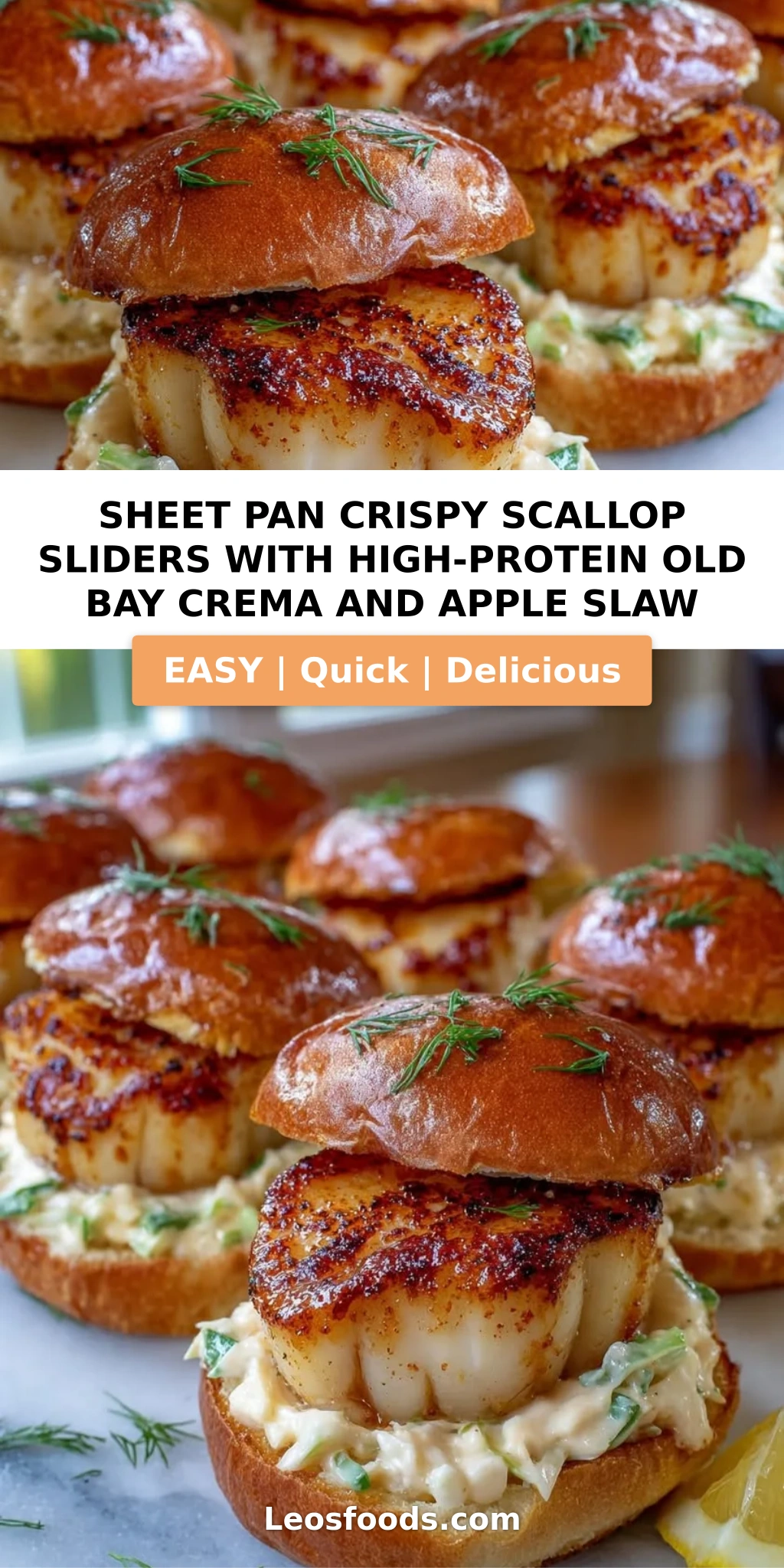 Sheet Pan Crispy Scallop Sliders with High-Protein Old Bay Crema and Apple Slaw