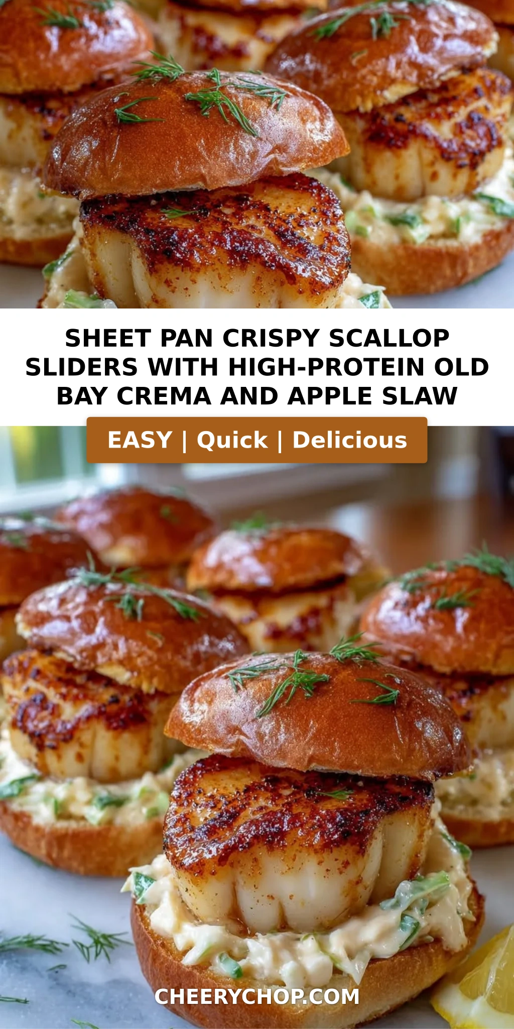 Sheet Pan Crispy Scallop Sliders with High-Protein Old Bay Crema and Apple Slaw