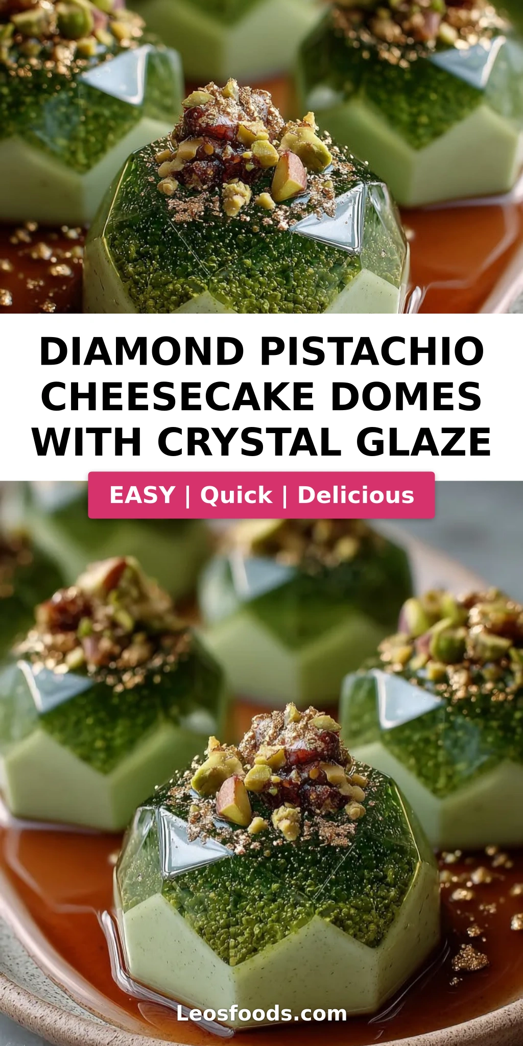 Diamond Pistachio Cheesecake Domes with Crystal Glaze