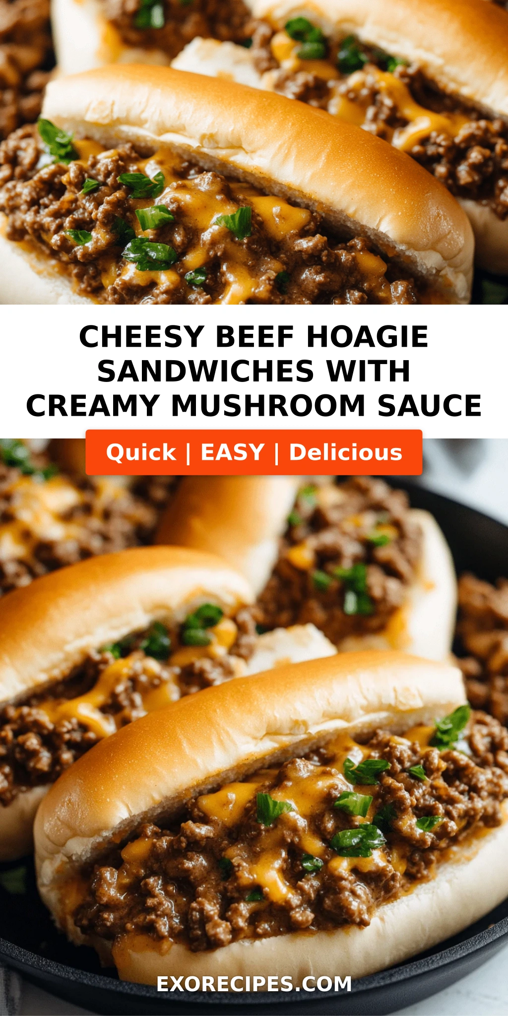 Cheesy Beef Hoagie Sandwiches with Creamy Mushroom Sauce