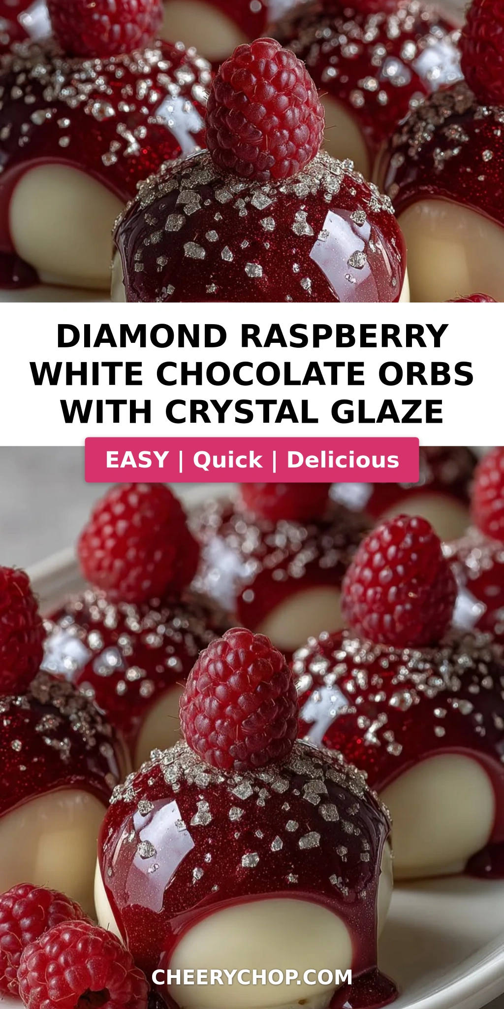 Diamond Raspberry White Chocolate Orbs with Crystal Glaze