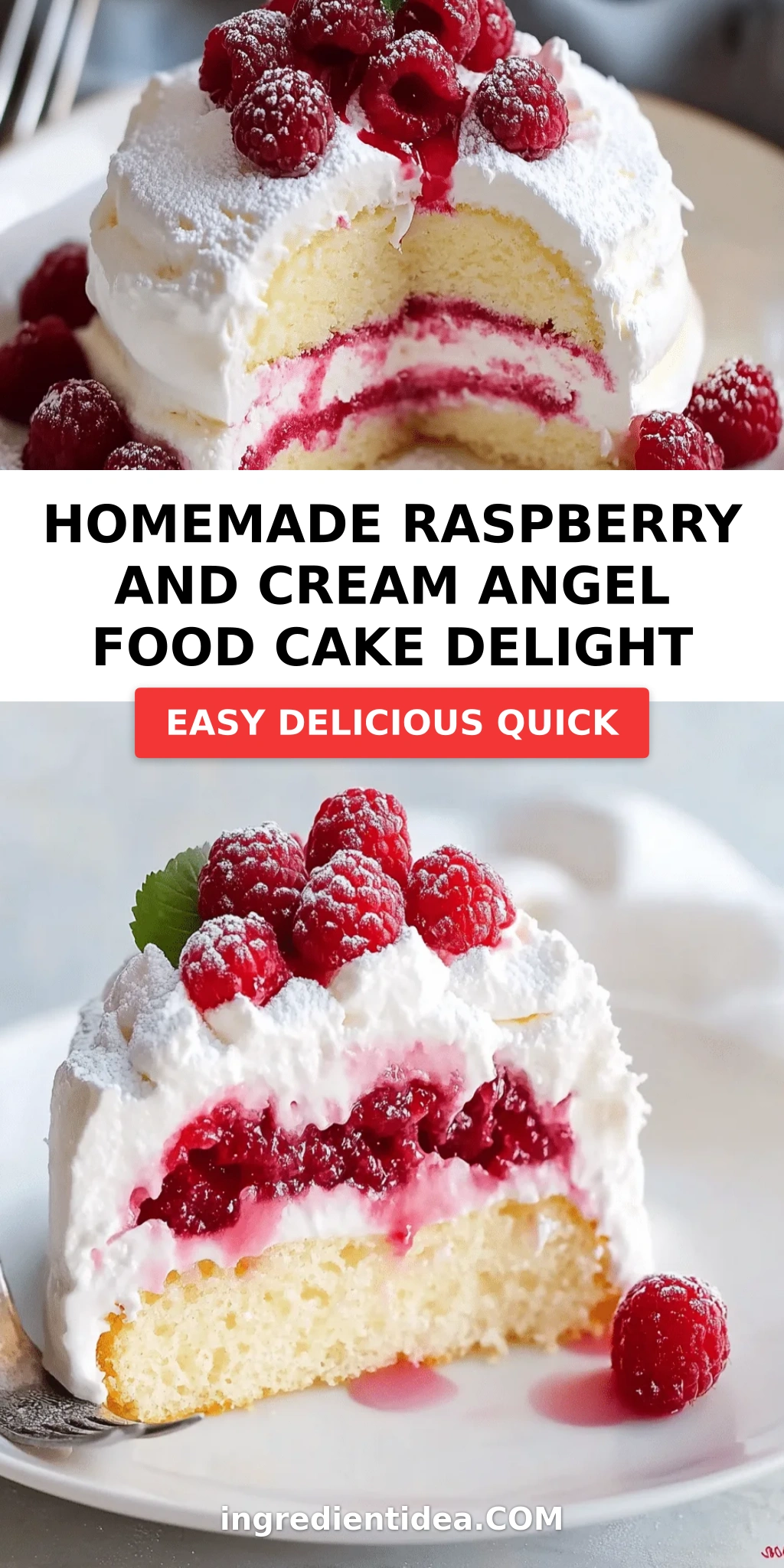 Homemade Raspberry and Cream Angel Food Cake Delight