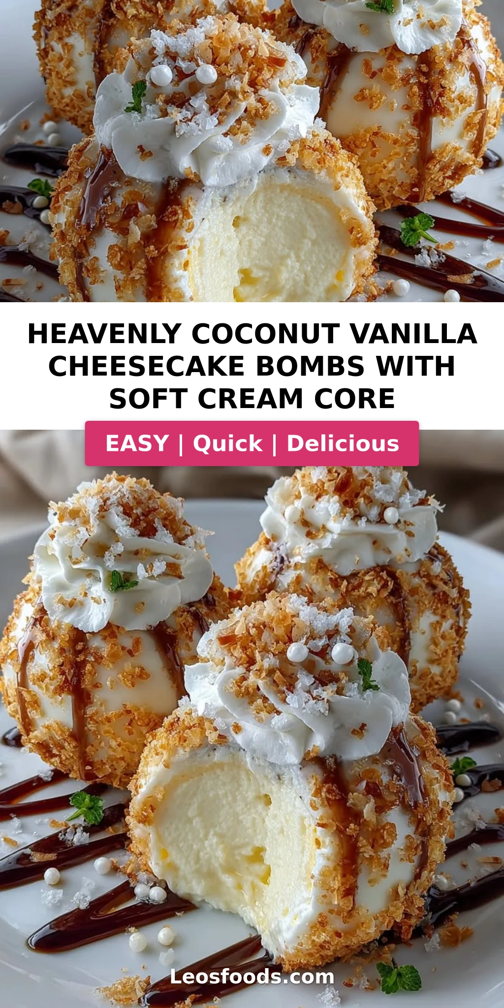 Heavenly Coconut Vanilla Cheesecake Bombs with Soft Cream Core