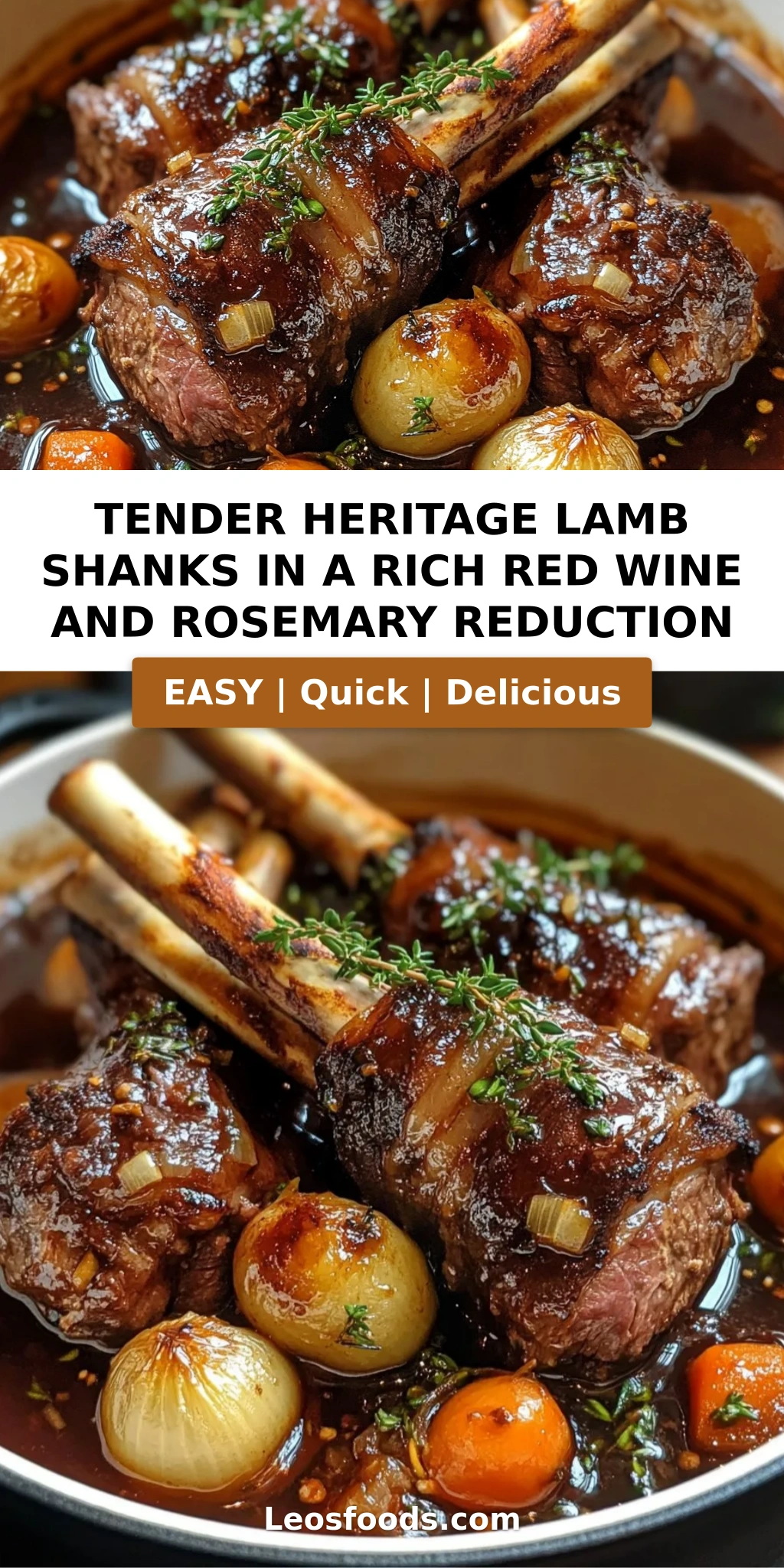 Tender Heritage Lamb Shanks in a Rich Red Wine and Rosemary Reduction