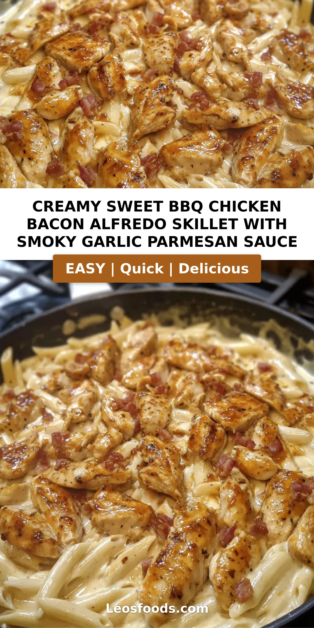 Creamy Sweet BBQ Chicken Bacon Alfredo Skillet with Smoky Garlic Parmesan Sauce