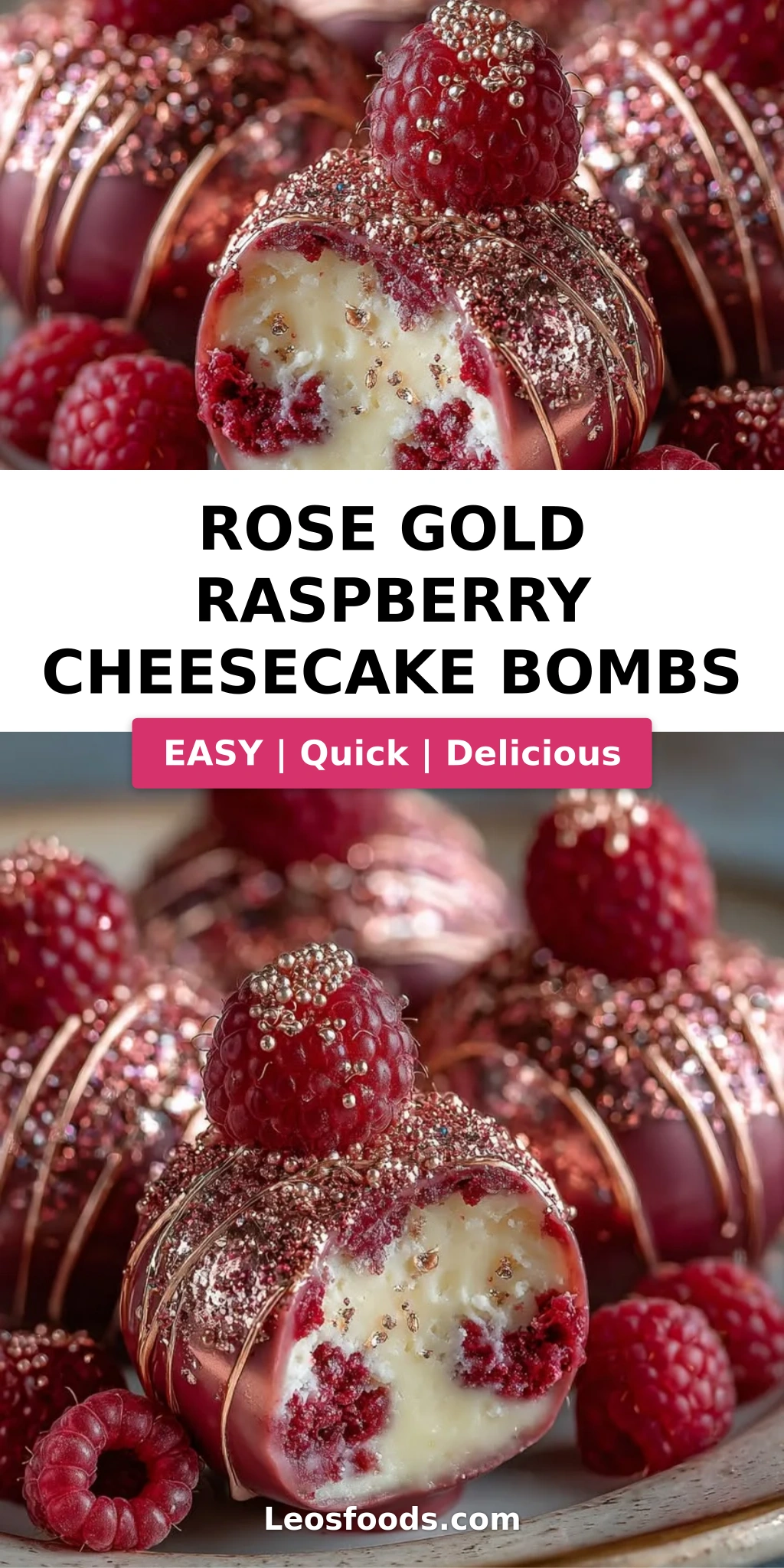 Rose Gold Raspberry Cheesecake Bombs