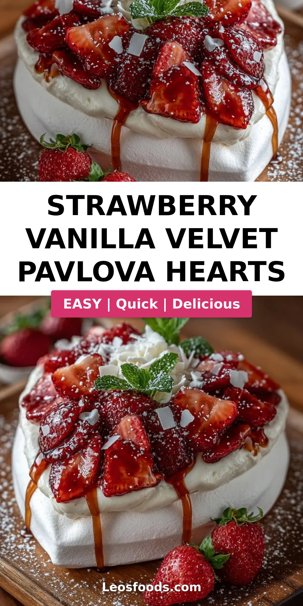 Strawberry Vanilla Velvet Pavlova Hearts