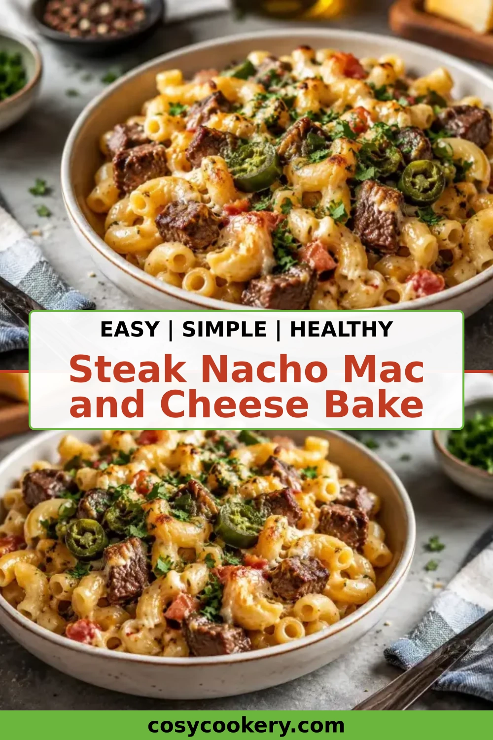 Steak Nacho Mac and Cheese Bake