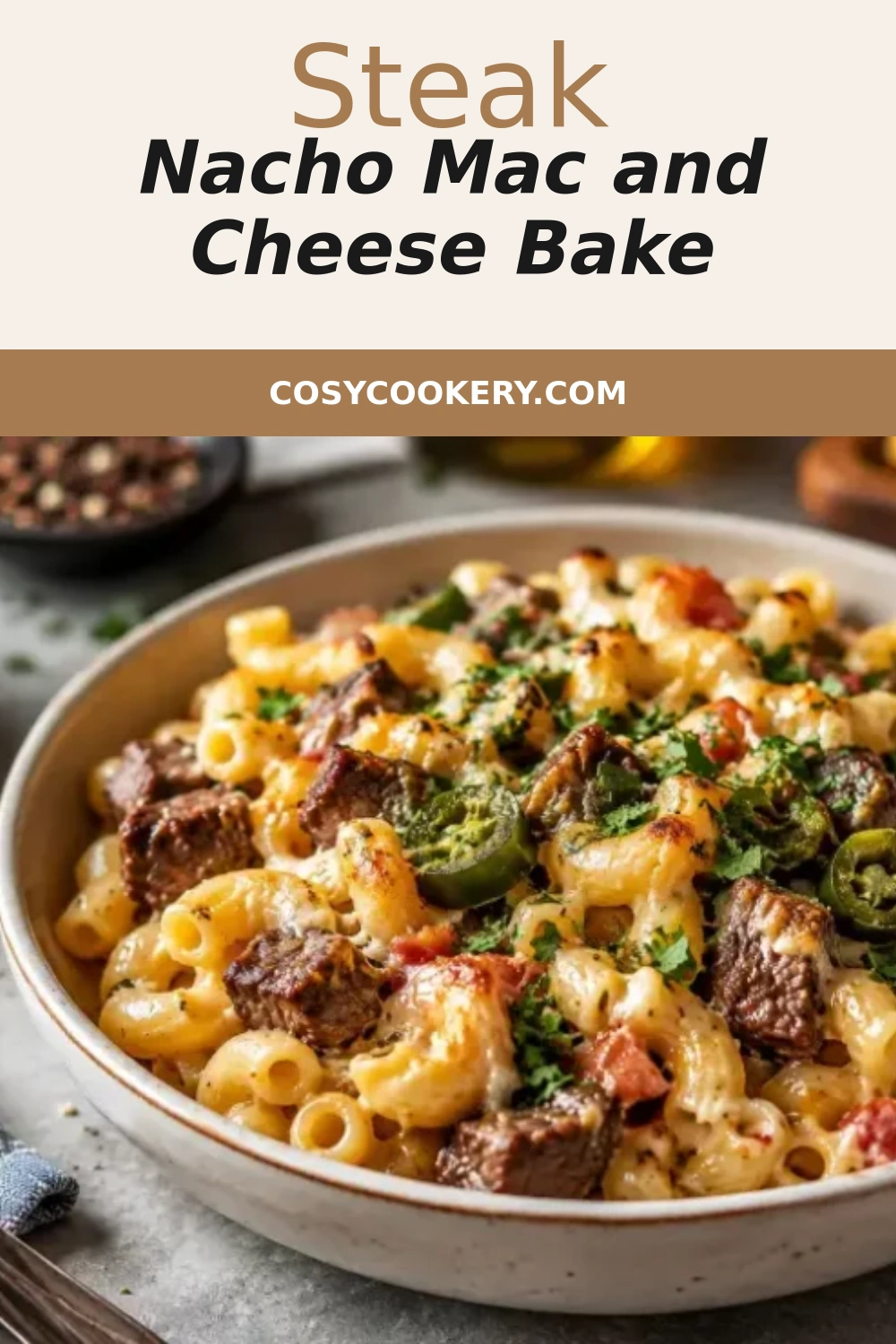 Steak Nacho Mac and Cheese Bake