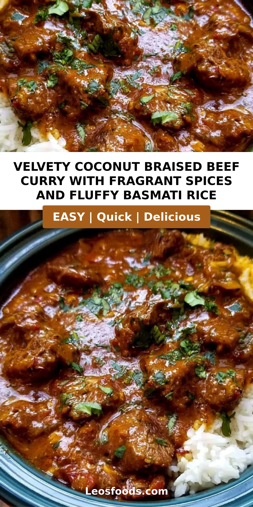 Velvety Coconut Braised Beef Curry with Fragrant Spices and Fluffy Basmati Rice