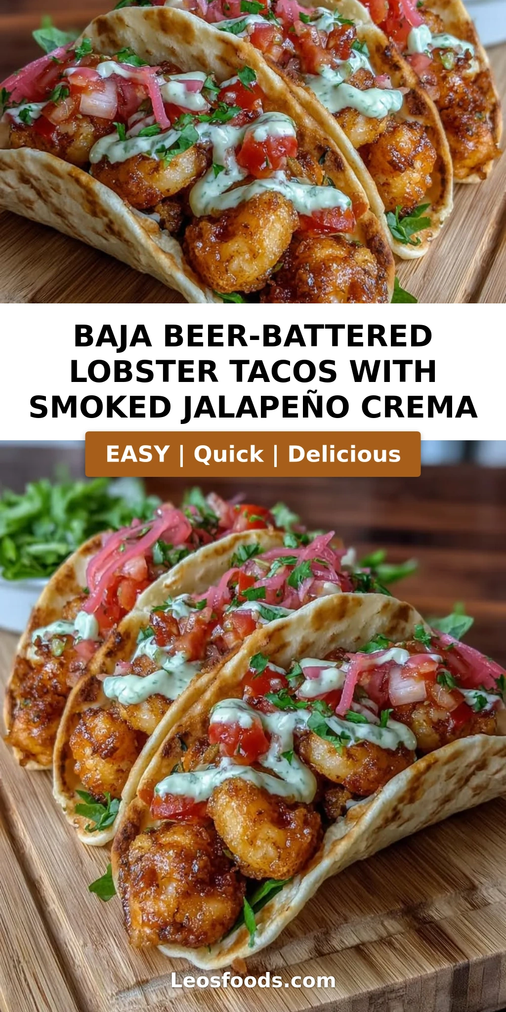 Baja Beer-Battered Lobster Tacos with Smoked Jalapeño Crema
