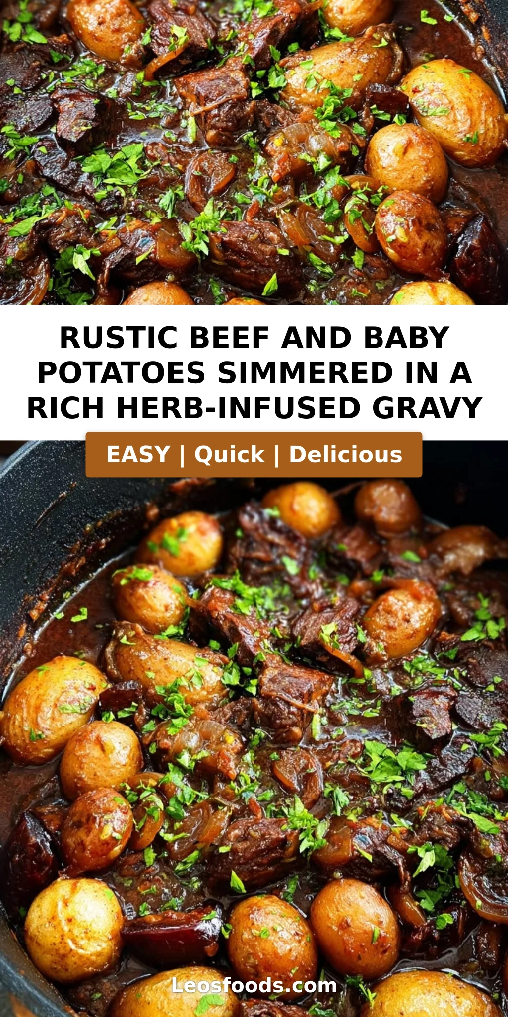 Rustic Beef and Baby Potatoes Simmered in a Rich Herb-Infused Gravy