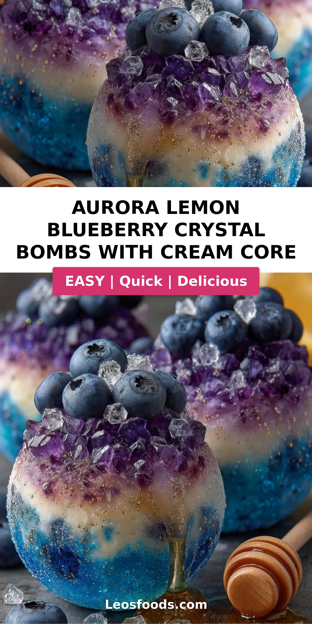 Aurora Lemon Blueberry Crystal Bombs with Cream Core