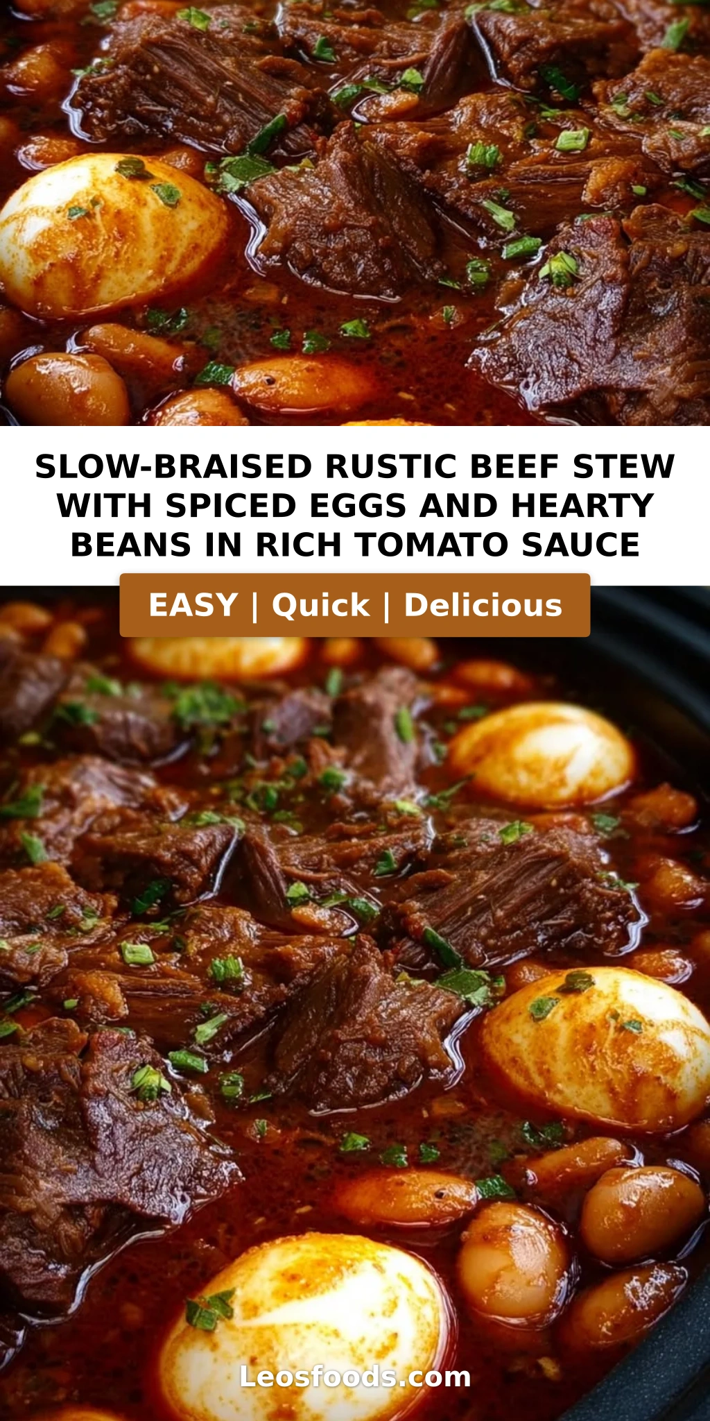 Slow-Braised Rustic Beef Stew with Spiced Eggs and Hearty Beans in Rich Tomato Sauce