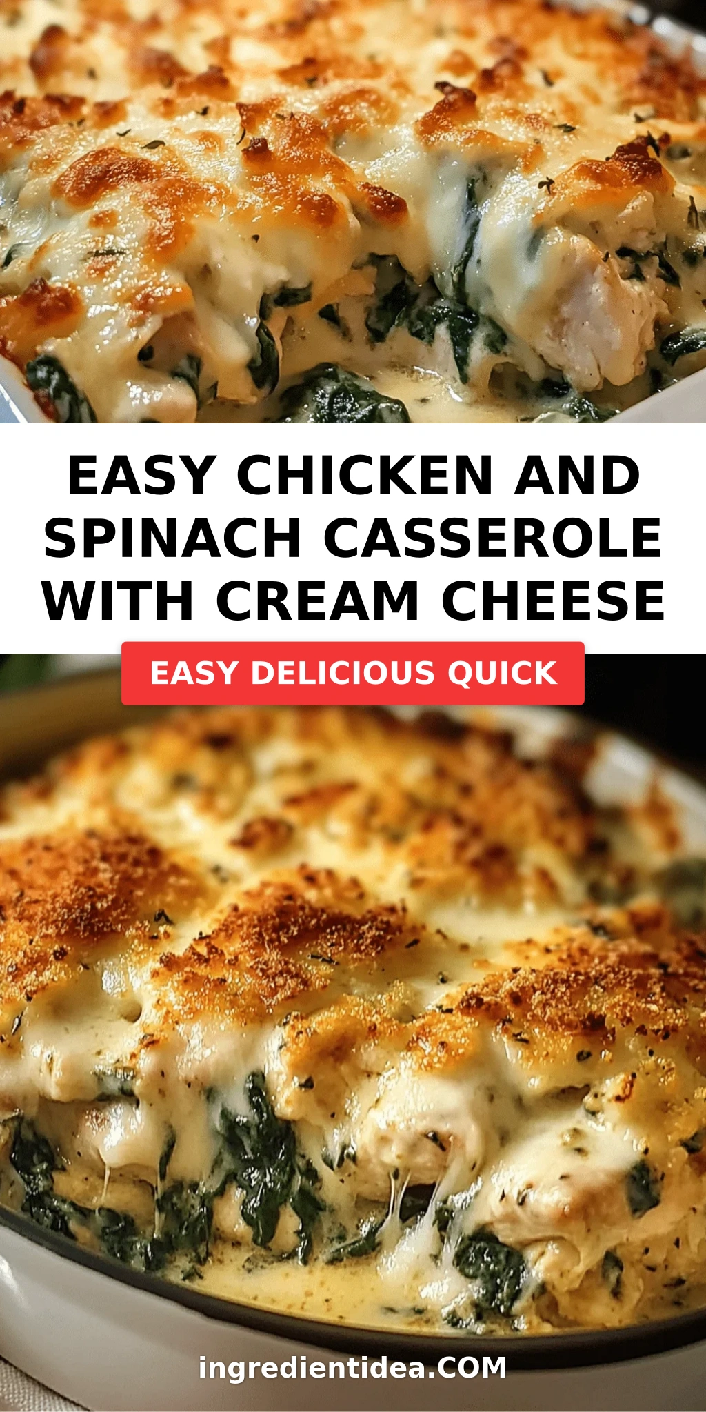 Easy Chicken and Spinach Casserole with Cream Cheese