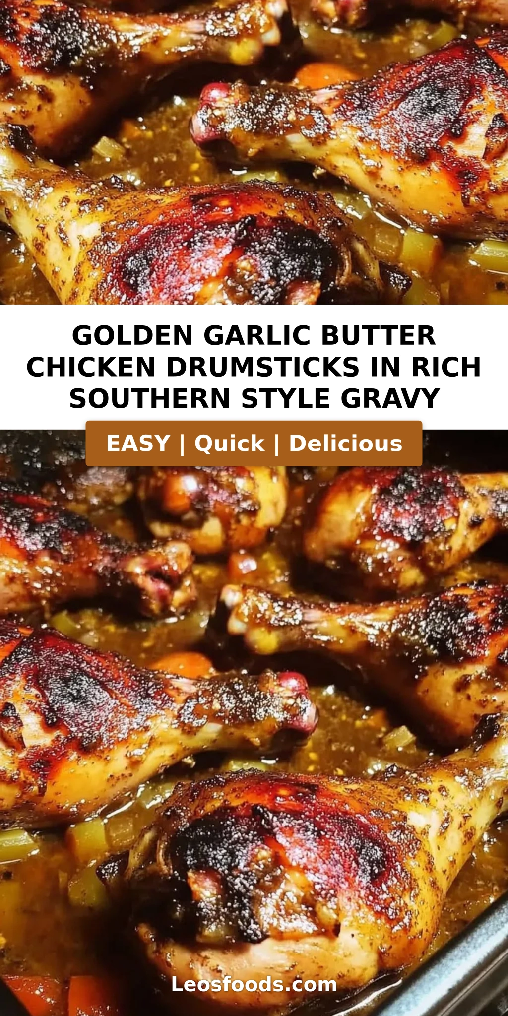 Golden Garlic Butter Chicken Drumsticks in Rich Southern Style Gravy