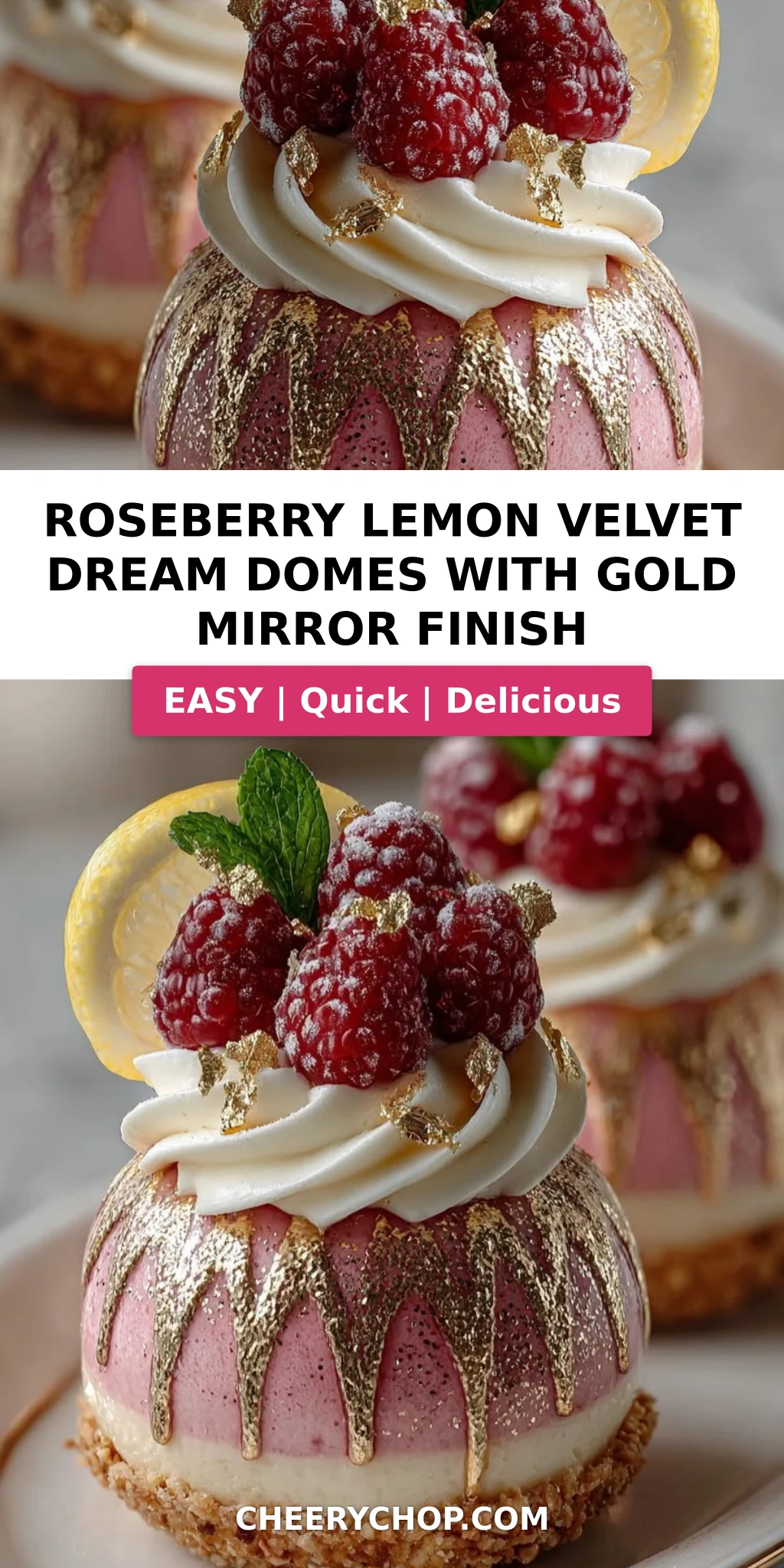 Roseberry Lemon Velvet Dream Domes with Gold Mirror Finish