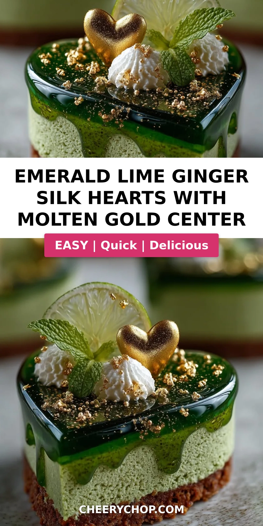 Emerald Lime Ginger Silk Hearts with Molten Gold Center
