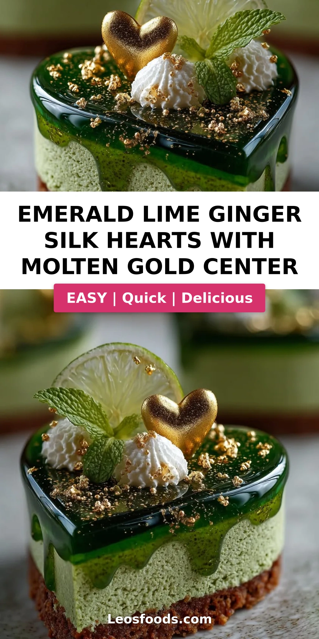 Emerald Lime Ginger Silk Hearts with Molten Gold Center