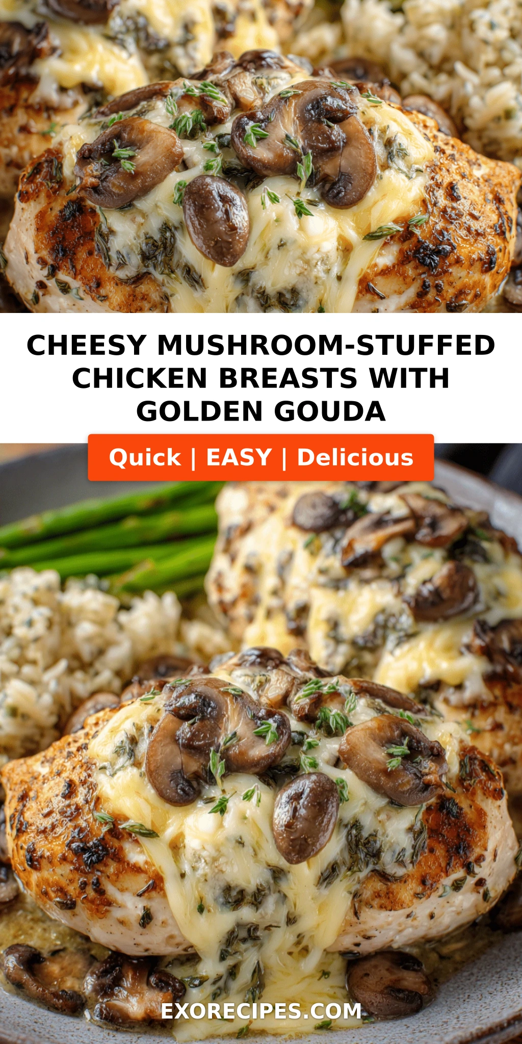 Cheesy Mushroom-Stuffed Chicken Breasts with Golden Gouda