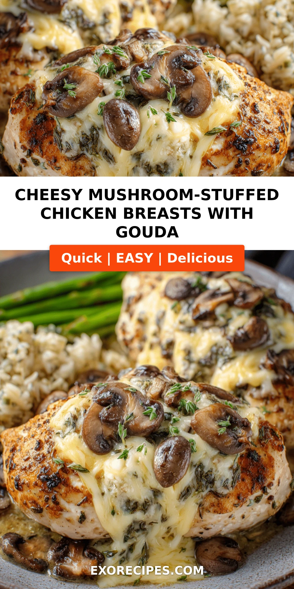 Cheesy Mushroom-Stuffed Chicken Breasts with Golden Gouda
