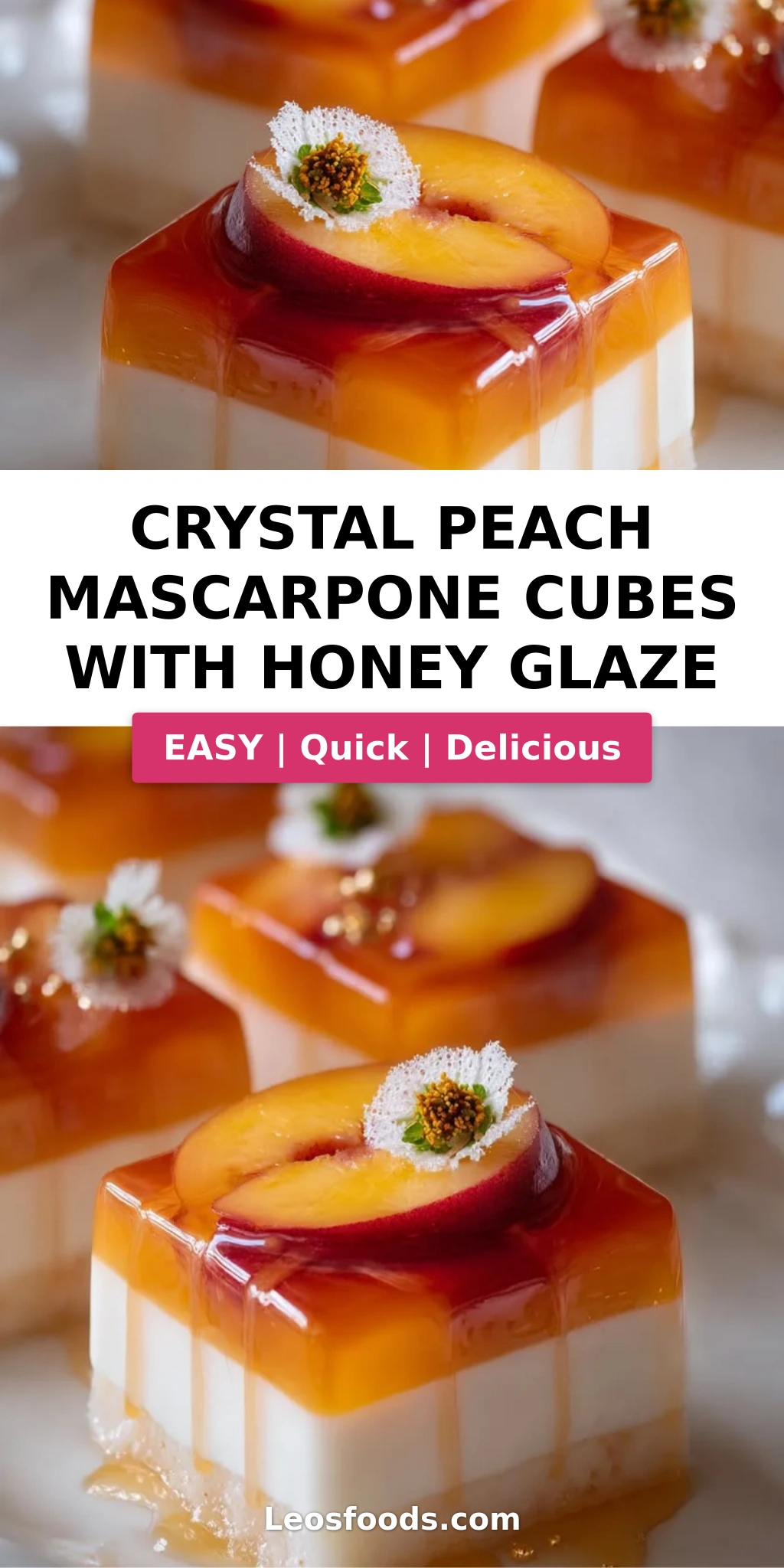 Crystal Peach Mascarpone Cubes with Honey Glaze
